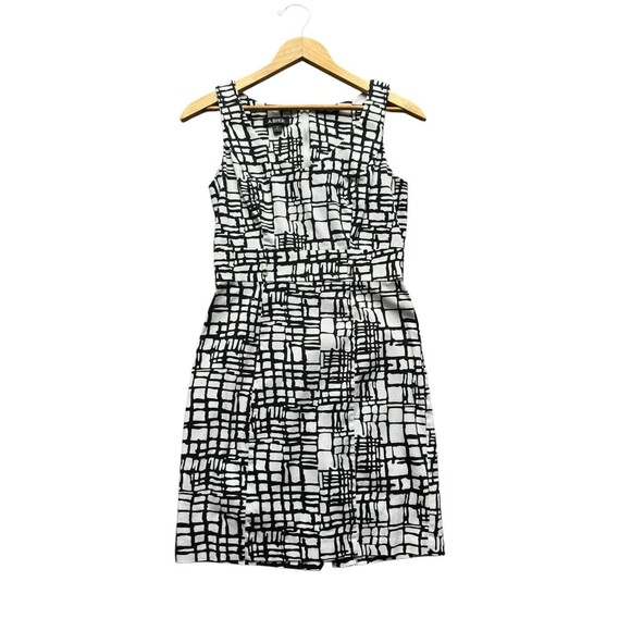 A Byer Black White Abstract Print Dress Sleeveless Fit Flare Size 5 Mod 60s - Picture 3 of 15